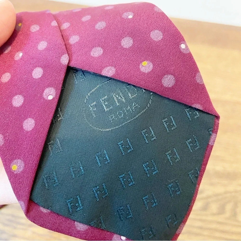 FENDI | 100% Silk Maroon Polka Dotted Tie One Size